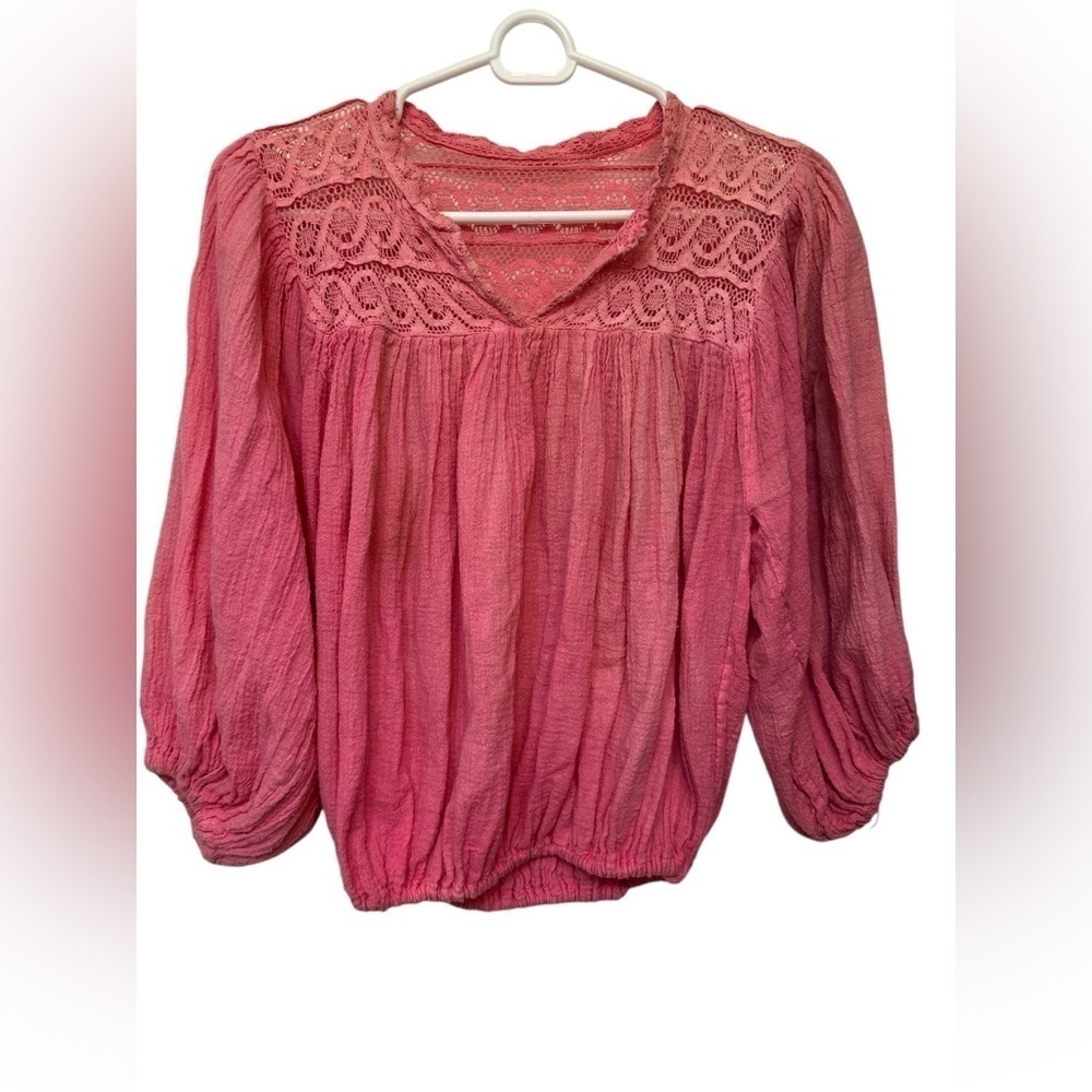 Pink Gauze Lace Detail Boho Top